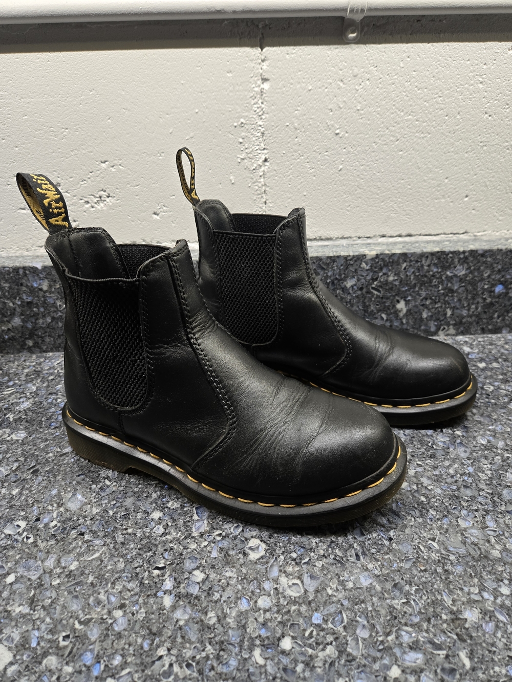 Black Kids Chelsea Boots with Yellow Stitching - Dr. Martens Style